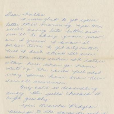 Letter from Shirley Sue Smith to family