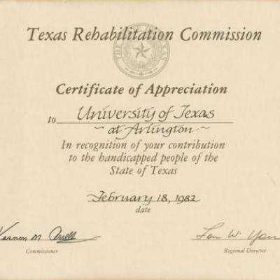 Certificate of appreciation to Jim Hayes from TRC