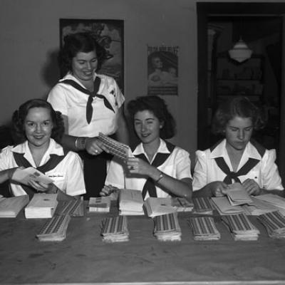Camp Fire Girls prepare 1944 Christmas Seal mail 