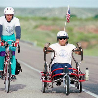 Rob Bryant RowCycles and brother, Steve, bicycles on US 180 in West Texas